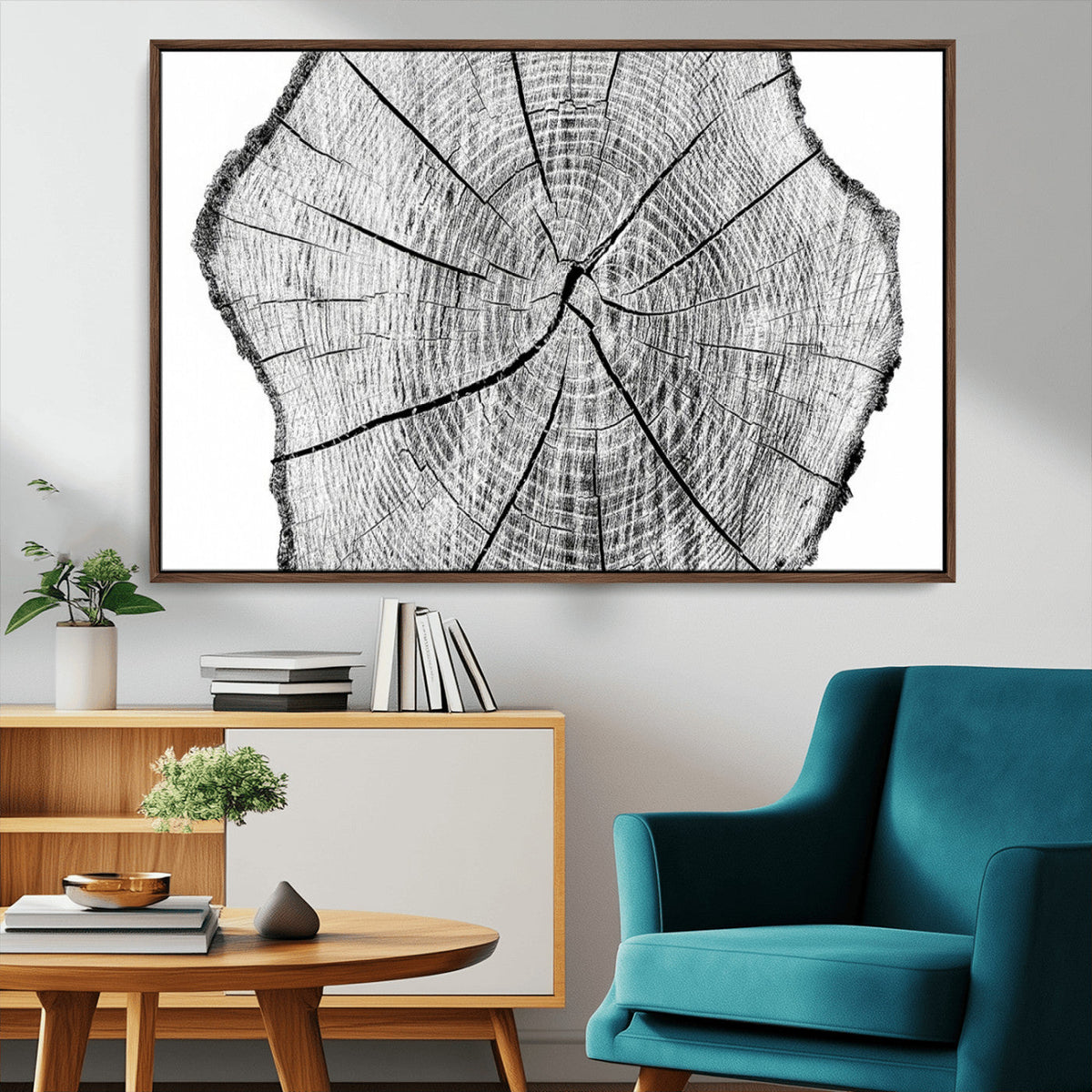 Rustic Tree Ring Wall Art Canvas Print, Framed and Ready to Hang