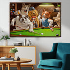 Dogs Playing Pool Canvas Wall Art Funny Gifts Dog Print