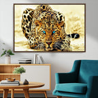 Blue-Eyed Leopard Canvas Wall Art, Framed Animal Print, Fierce and Bold Decor for Living Rooms
