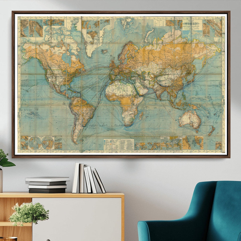 Push Pin World Map Canvas Print | Travel Tracker Wall Art for Couples