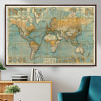 Push Pin World Map Canvas Print | Travel Tracker Wall Art for Couples