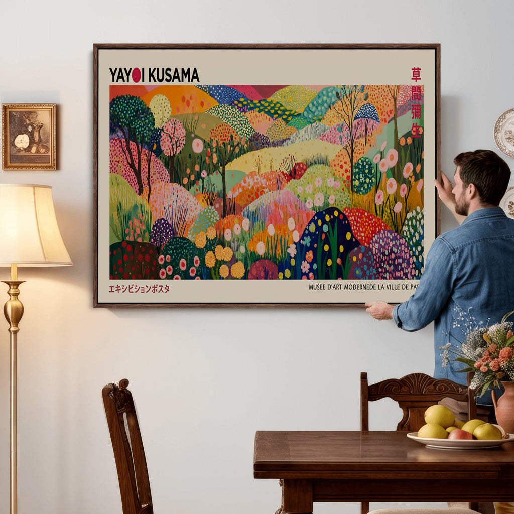 Framed Yayoi Kusama 1986 Wall Art Print | Japanese Wabi Sabi Vibrant Abstract Landscape Canvas