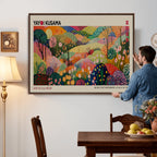 Framed Yayoi Kusama 1986 Wall Art Print | Japanese Wabi Sabi Vibrant Abstract Landscape Canvas