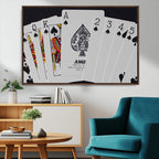 Poker Wall Art - Playing Cards Canvas Wall Art Print - Ace of Spades and Royal Flush Design