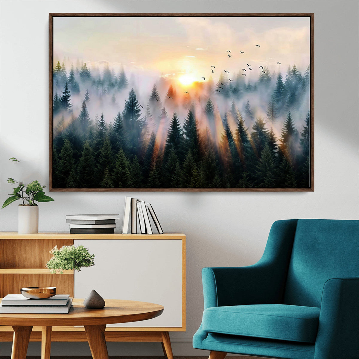 Abstract Forest Wall Art, Serene Nature Canvas Print with Misty Forest Design for Modern Home Decor