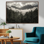 Moody Forest Wall Art | Framed Mountain Fog Canvas Artwork