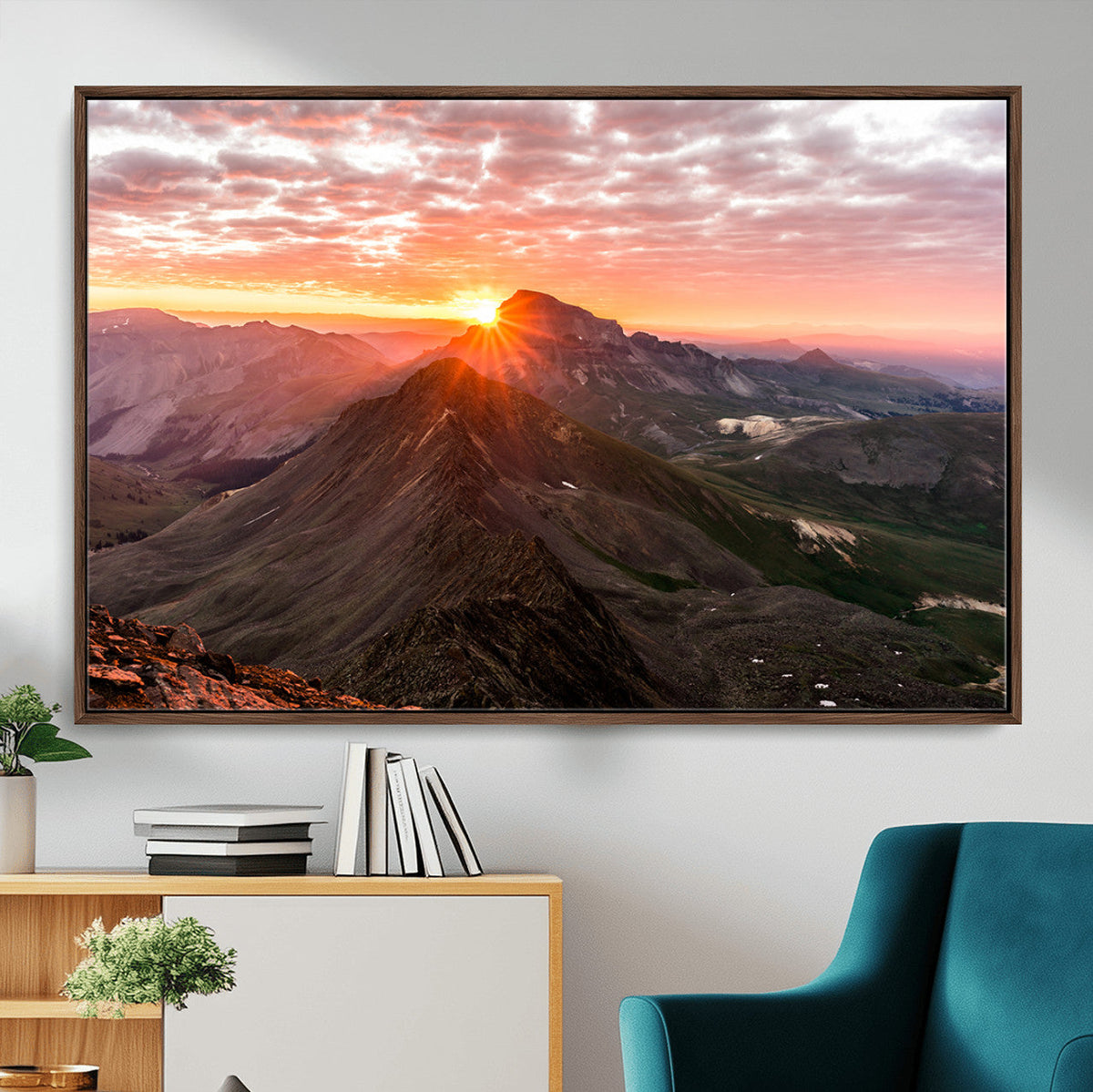 Mountain Sunrise Wall Art | Framed Alpine Ridge Canvas