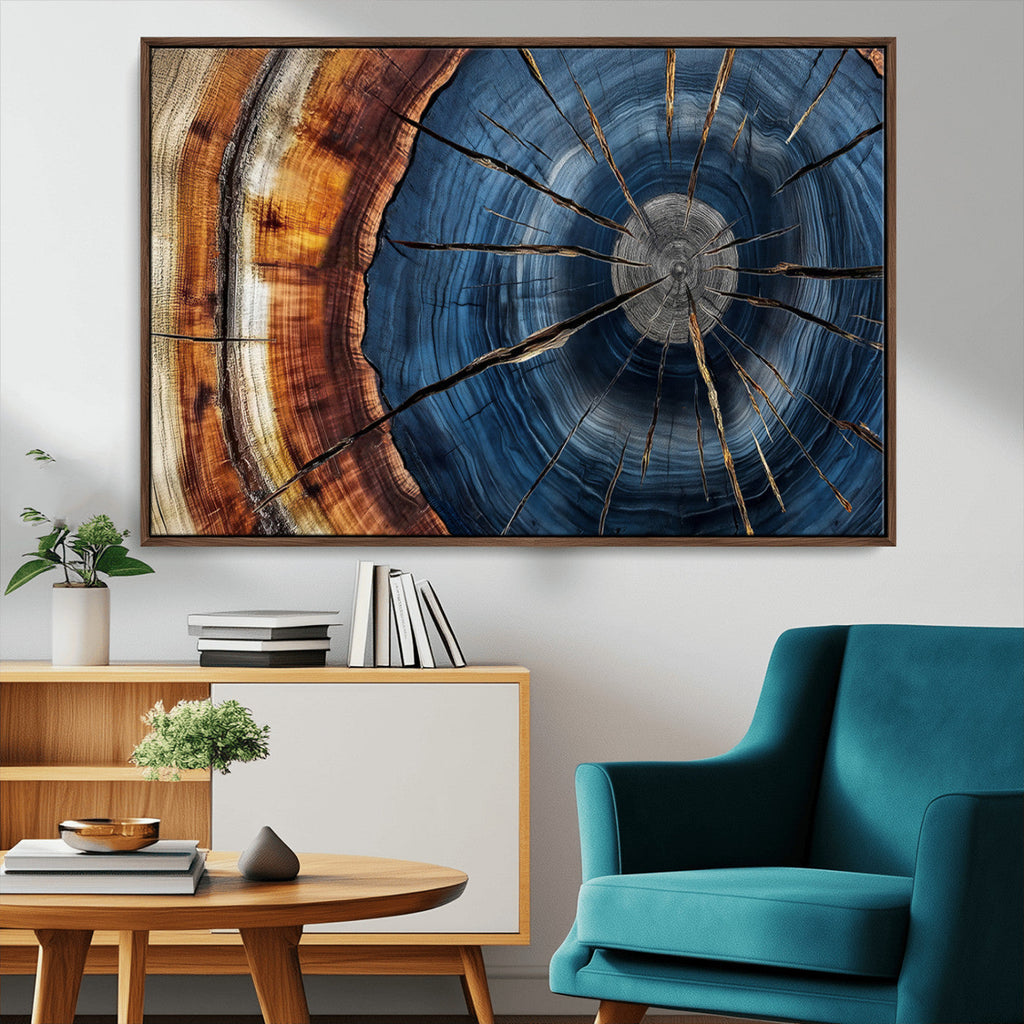 Framed Abstract Tree Ring Wall Art Print, Natural Rustic Wood Grain Canvas Print