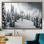 Snowy Pines Wall Art Canvas Print | Ski Lift in a Winter Forest