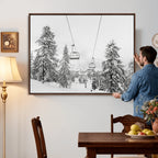 Ski Lift Wall Art | Framed Snowy Mountain Canvas Artwork