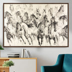Abstract Horse Wall Art Canvas Print, Framed Horse Sketch with Galloping Herd