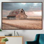 Rustic Barn Wall Art Canvas Print, Framed Wheat Field Scene