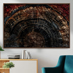 Dark Wood Ring Wall Art Canvas Print, Framed Abstract Tree Slice Print, Rustic Wood Grain Decor