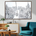 Snowy Ski Lift Wall Art | Framed Winter Mountain Canvas
