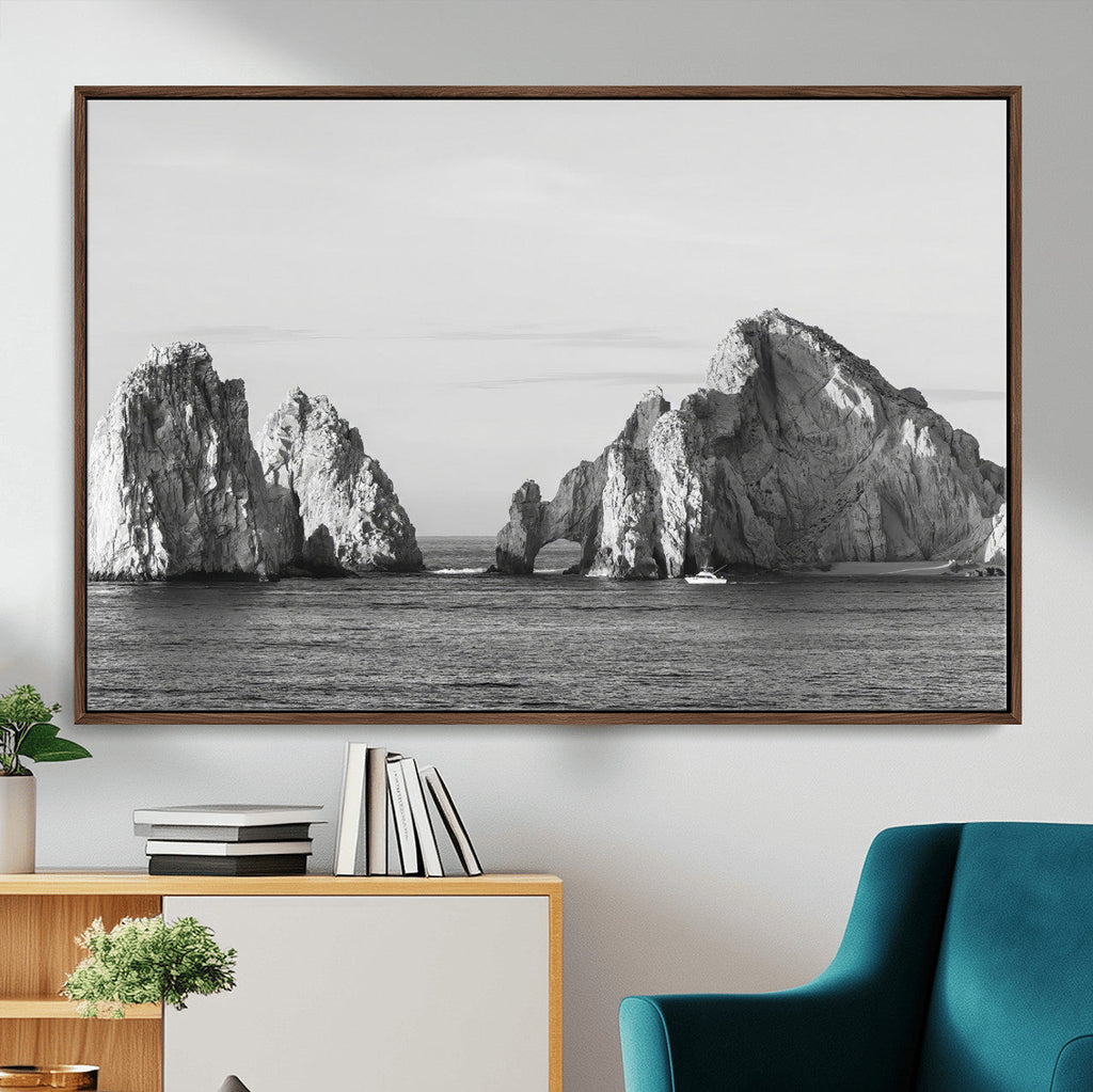Coastal Wall Art | Framed Black White Ocean Canvas Artwork