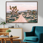 Joshua Tree Wall Art Canvas Print, Framed Desert Road Scene at Sunset