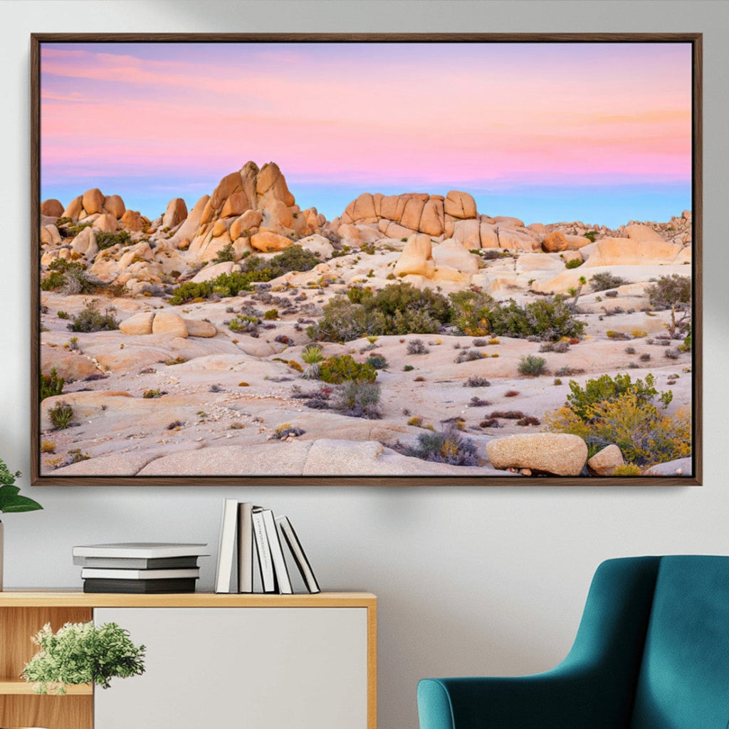 Vibrant Sunset Sky Wall Art Canvas Print, Framed Joshua Tree Desert Artwork