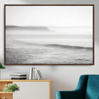 Black and White Seascape Wall Art Canvas Print, Framed Misty Ocean Waves