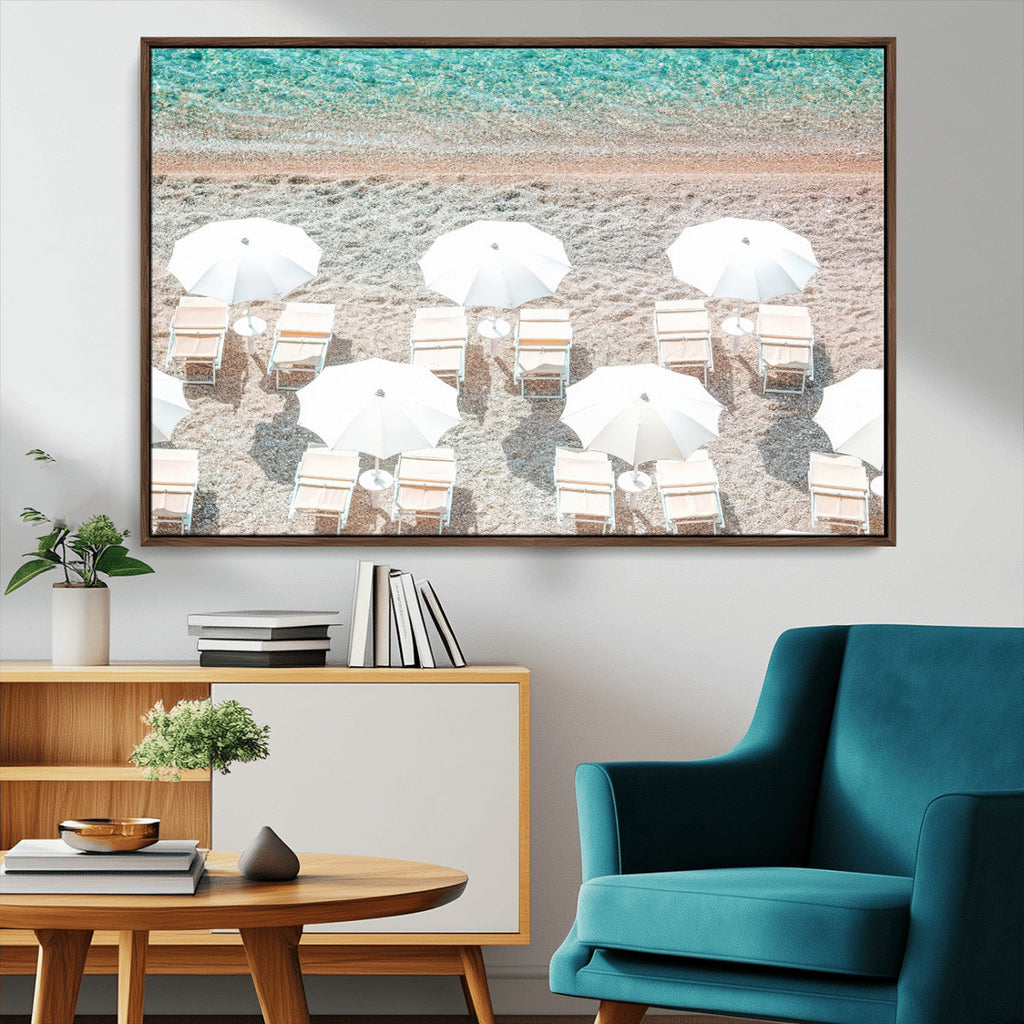 Calm Beach Wall Art | Framed Turquoise Water Canvas Artwork
