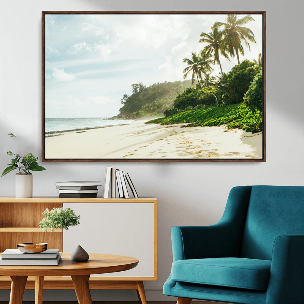 Relaxing Beach Wall Art Canvas Print, Framed Ocean View Coastal Serenity