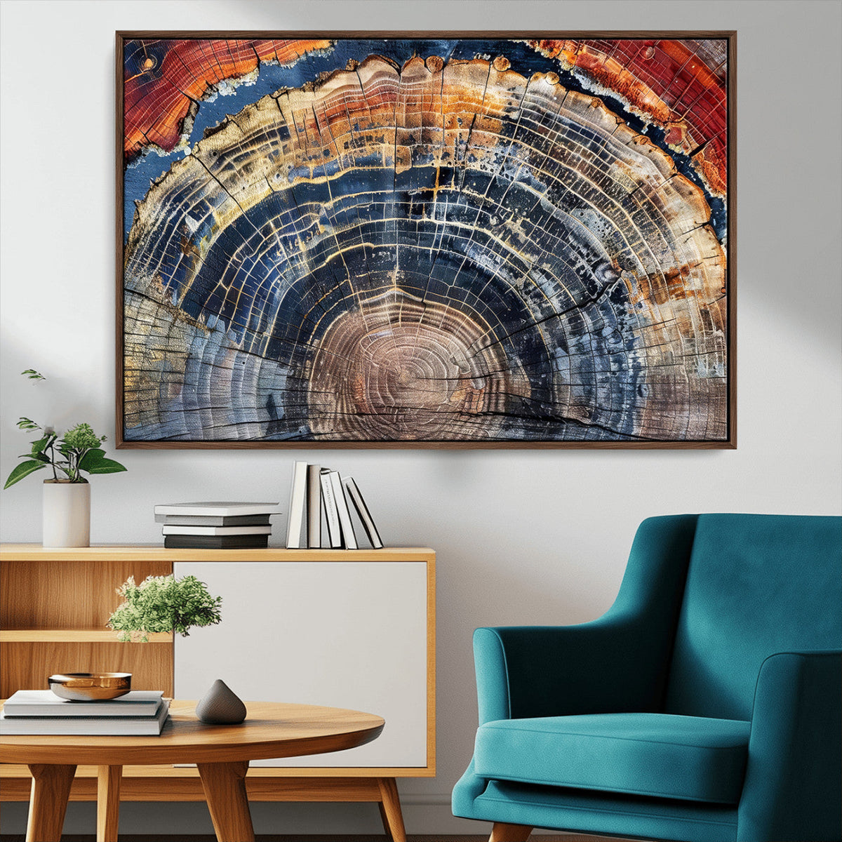 Tree Rings Wall Art Canvas Print, Framed Petrified Wood Modern Rustic