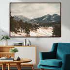 Mountain Landscape Wall Art Canvas Print, Framed Snowy Peaks Alpine Winter
