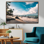 Tropical Beach Wall Art Canvas Print, Framed Ocean Waves Relaxing Seascape