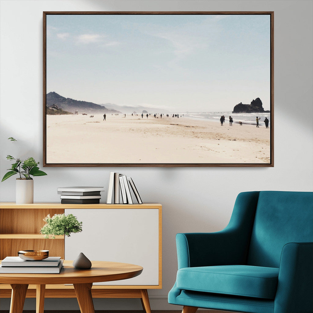 Minimalist Beach Wall Art Canvas Print, Framed Coastal Serenity Soft Sand