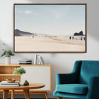 Minimalist Beach Wall Art Canvas Print, Framed Coastal Serenity Soft Sand