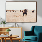 Bison Herd Wall Art Canvas Print, Framed Western Prairie Serenity