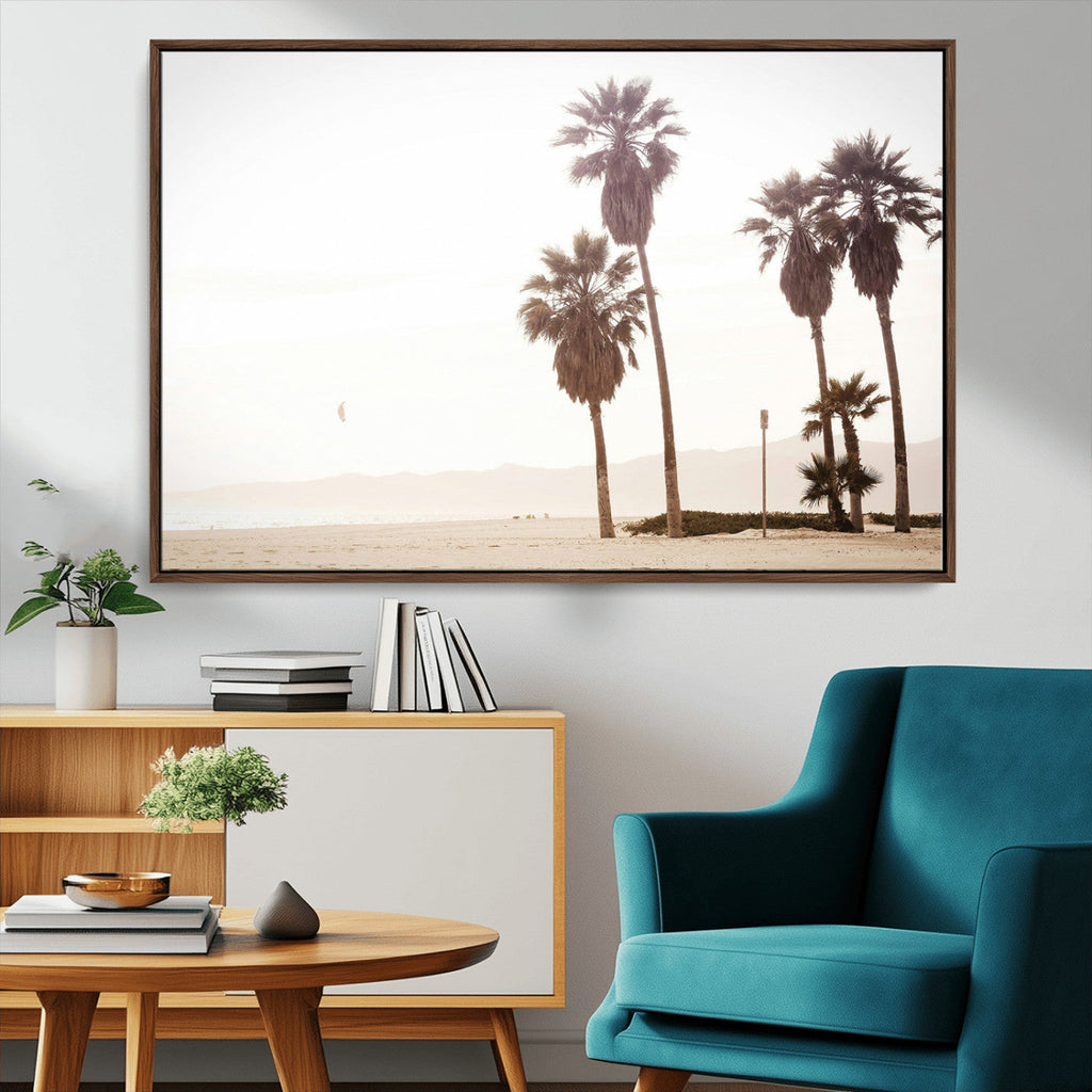 Coastal Light Wall Art Canvas Print, Framed Relaxing Shoreline Art, Minimalist Ocean Tropical Decor