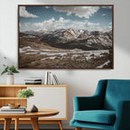 Mountain Landscape Wall Art Canvas Print, Framed Snowy Peaks Art, Rugged Highlands Rustic Adventure Decor