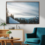 Snowy Mountains Wall Art Canvas Print, Framed Alpine Landscape Frosty Peaks Artwork
