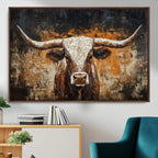 Abstract Longhorn Bull Wall Art Canvas Print, Vintage Western Texas Steer Artwork