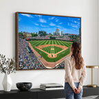 Wrigley Field Baseball Stadium Canvas Wall Art, Packed Crowd and Chicago Skyline