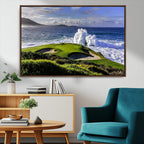 Ocean Waves Crashing Wall Art Canvas Print, Dramatic Rocky Coastline Near a Golf Course