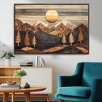 Wooden Mountain Layers Art | Rustic Pine Tree Landscape