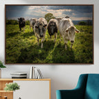 Grazing Cattle Herd Wall Art Canvas Print, Framed Green Pasture Farm Scene