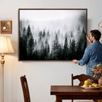 Foggy Forest Wall Art Canvas Print, Mountain Woodland Landscape, Minimal Nature Decor