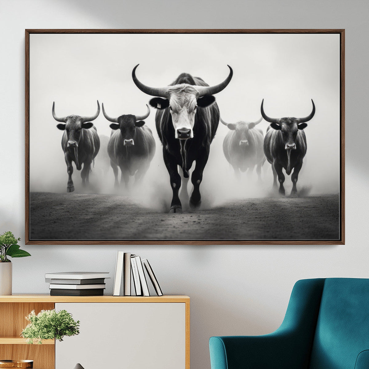 Texas Longhorn Wall Art Canvas Print, Framed Speckled Cow