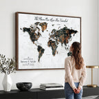 Custom Navy Geometric Push Pin World Map Canvas Print, Bucket List Map, Living Room and Home Office Decor