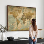Personalized Navy Push Pin Travel Map Canvas Print, Couples Countries Visited Map, Living Room and Dining Room Decor