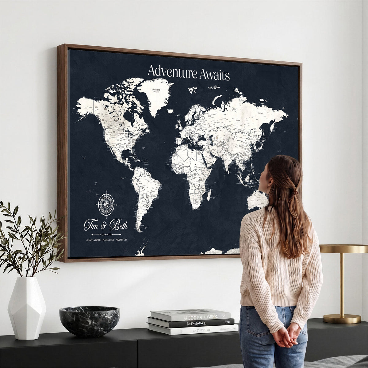 Custom World Map Wall Art Canvas Print | Personalized Push Pin Travel Tracker