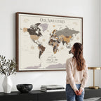 Personalized Travel Tracker Map with Pins, Framed World Map for Home and Office