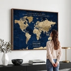 Personalized Framed Black Push Pin Travel Map Canvas Print, Next Trip Planner Map, Dining Room and Bedroom Decor