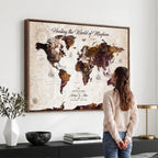 Personalized Framed Navy World Travel Map Wall Art with Pins, Honeymoon and Anniversary Gift, Living Room and Bedroom Decor