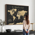 Custom Push Pin World Map Canvas Print, Couples Countries Visited Map, Living Room and Home Office Decor