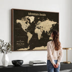 Custom Beige Push Pin World Map Wall Art, Next Trip Planner Map, Living Room and Home Office Decor
