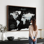 Custom Beige World Travel Map Wall Art with Pins, Places Visited Tracker, Bedroom and Home Office Decor