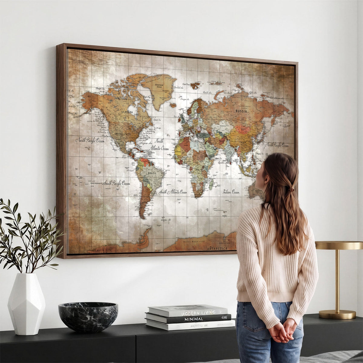 Vibrant Watercolor World Map Canvas Wall Art | Framed Travel Map